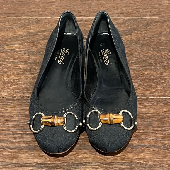 Gucci Women’s Black Canvas Banboo Ballet Flats Size 5.5 - Picture 1 of 6